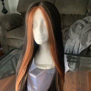 Long straight wig with color in front